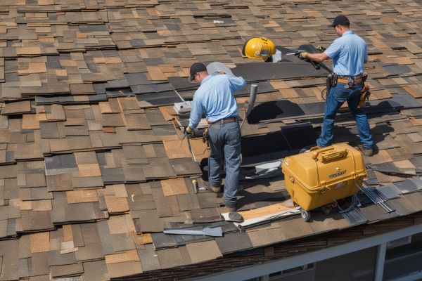 Roofing company team working together